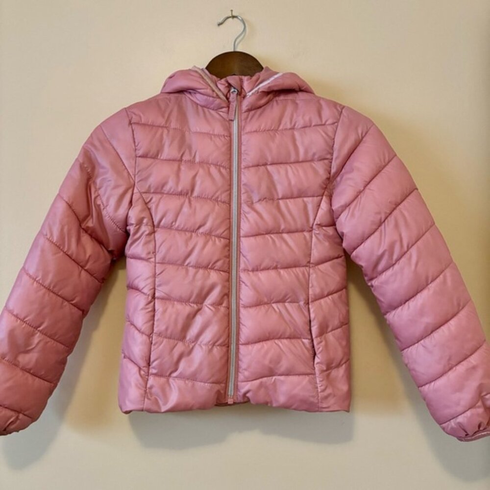 *SOLD*| H&M| Girl’s Rose Pink Warm Puffer Jacket w/Removable Hood Size 8-10 - Picture 1 of 7